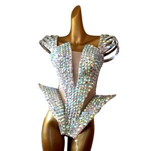 Glamour Costumes Beyoncé Burlesque Crystal Showgirl Corset Top + bodysuit large